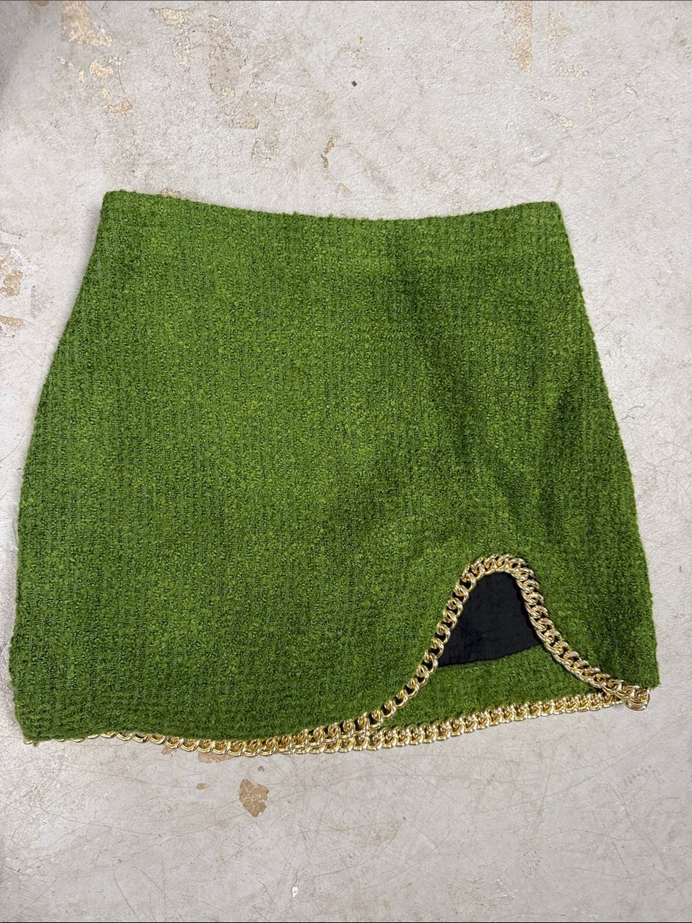 Green Chain-Trim Tweed Mini Skirt ZARA Size XS - New Mini Skirt